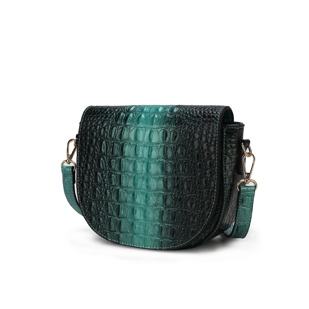6292 Crossbody Bag, Two-tone Crocodile Embossed Vegan Leather Shoulder Bag